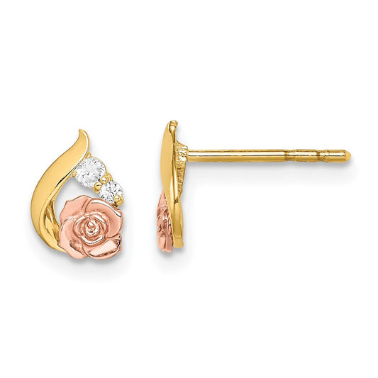 14k Yellow Gold Madi K Two-Tone CZ Flower Post Earrings