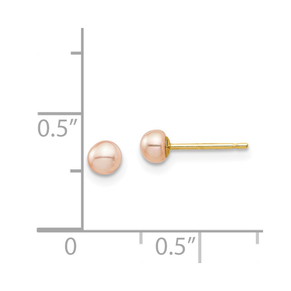 14k Madi K 3-4mm Pink Button Freshwater Cultured Pearl Stud Post Earrings with Silicone Backs
