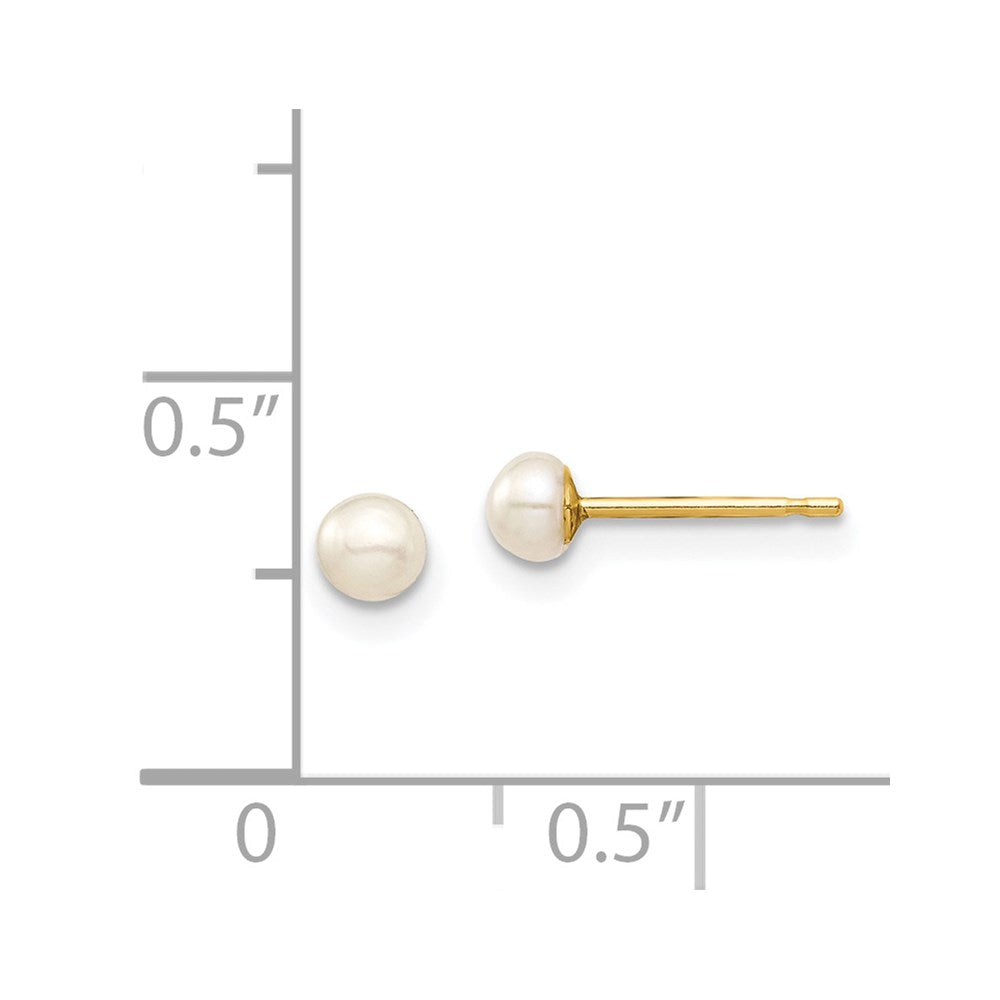 14k Yellow Gold Madi K 3-4mm White Button Freshwater Cultured Pearl Stud Post Earrings