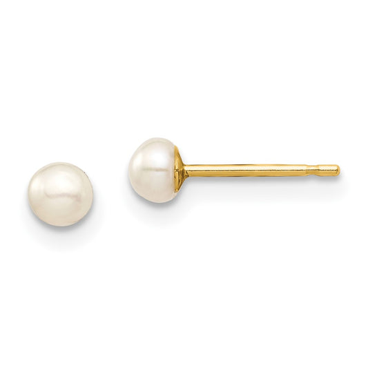 14k Yellow Gold Madi K 3-4mm White Button Freshwater Cultured Pearl Stud Post Earrings