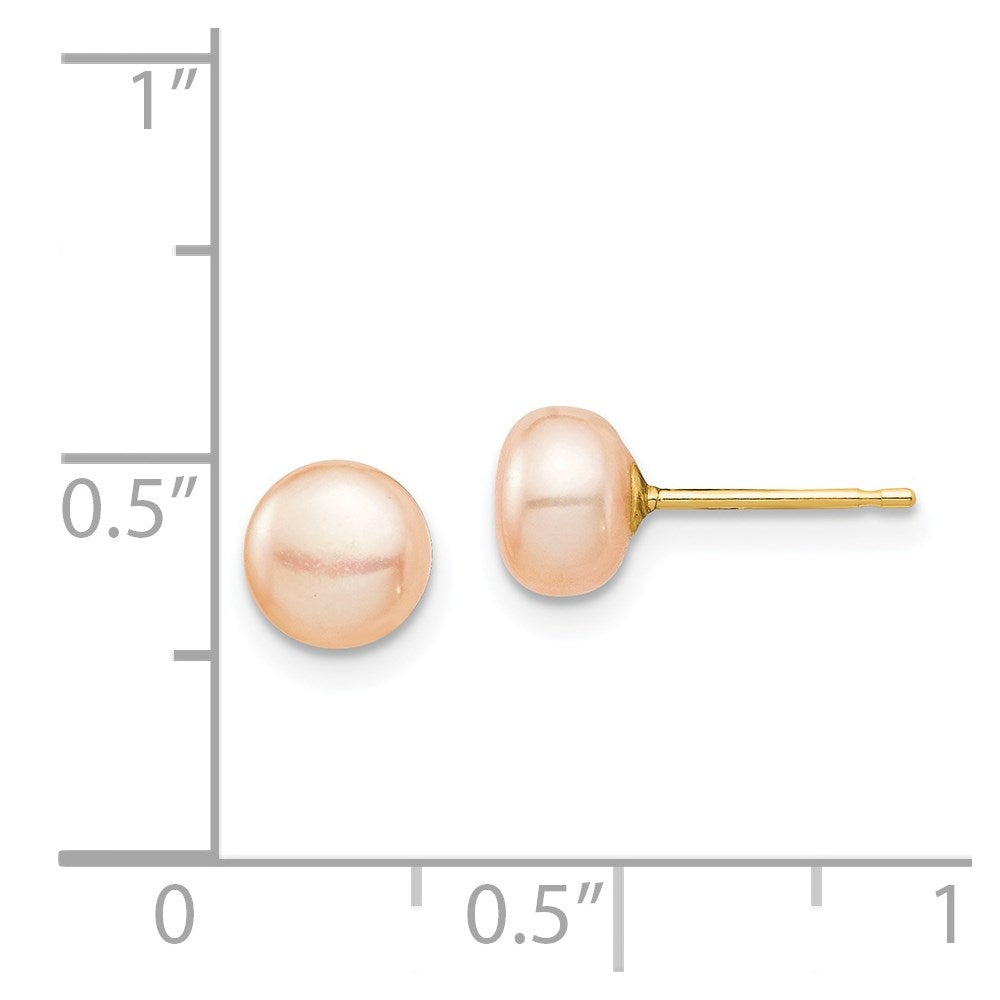14k Madi K 6-7mm Pink Button Freshwater Cultured Pearl Stud Post Earrings with Silicone Backs