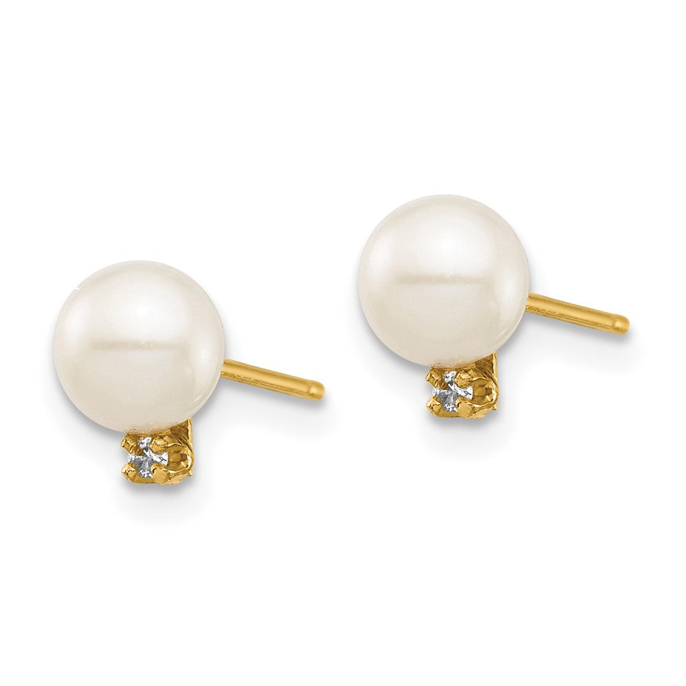 14K Yellow Gold Madi K 5-6mm White Round FW Cultured Pearl .02ct Diamond Post Earrings