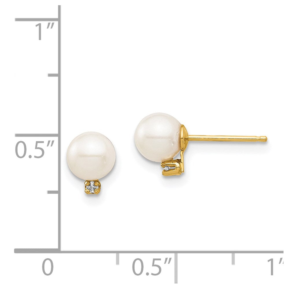 14K Yellow Gold Madi K 5-6mm White Round FW Cultured Pearl .02ct Diamond Post Earrings