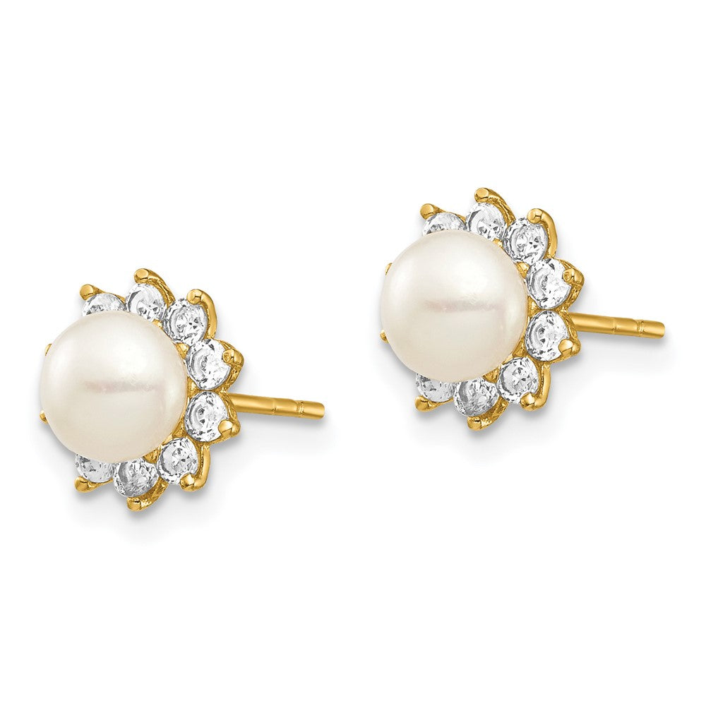 14k Yellow Gold Madi K 5-6mm White Button Freshwater Cultured Pearl CZ Post Earrings