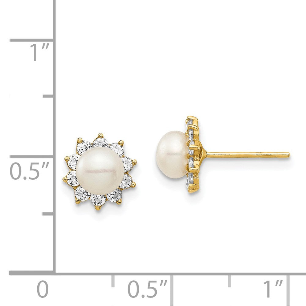 14k Yellow Gold Madi K 5-6mm White Button Freshwater Cultured Pearl CZ Post Earrings