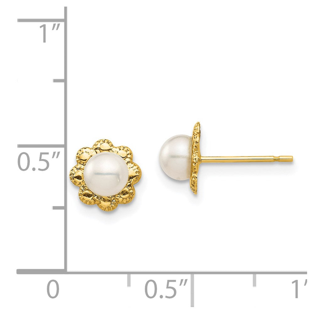 14k Madi K 4-5mm White Button Freshwater Cultured Pearl Flower Post Earrings with Silicone Backs