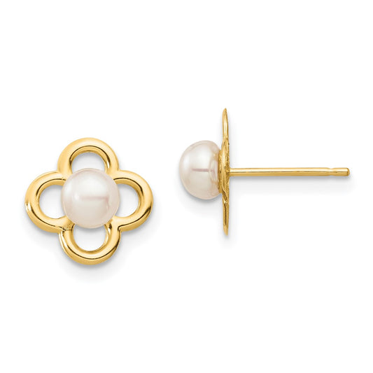 14k Madi K 4-5mm White Button Freshwater Cultured Pearl Post Earrings with Silicone Backs