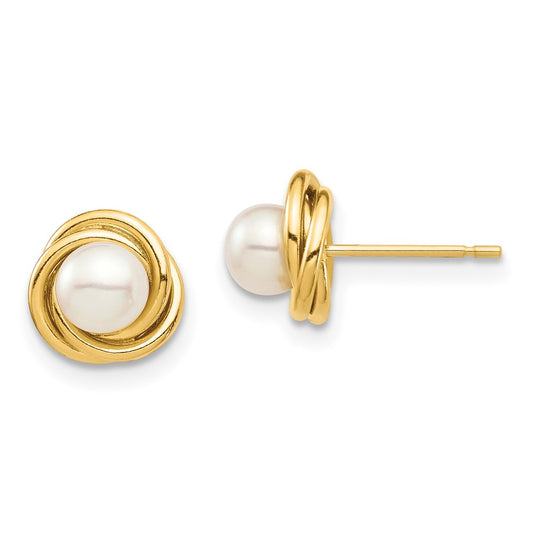 14k Madi K 4-5mm White Button Freshwater Cultured Pearl Post Earrings with Silicone Backs