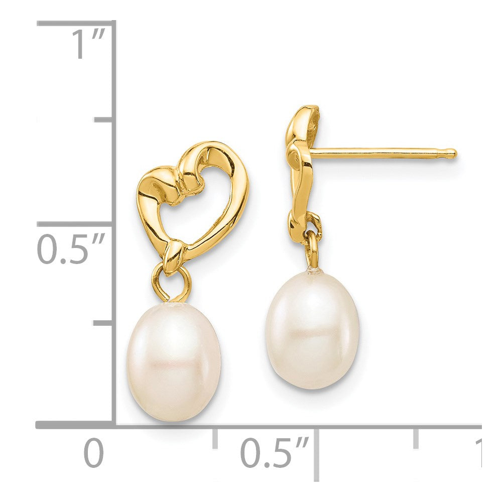 14K Madi K 5-6mm White Rice FWC Pearl Heart Dangle Earrings