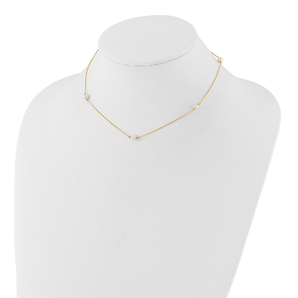14k Madi K 4-5mm White Round Freshwater Cultured Pearl 5-Station 15.25 inch Necklace