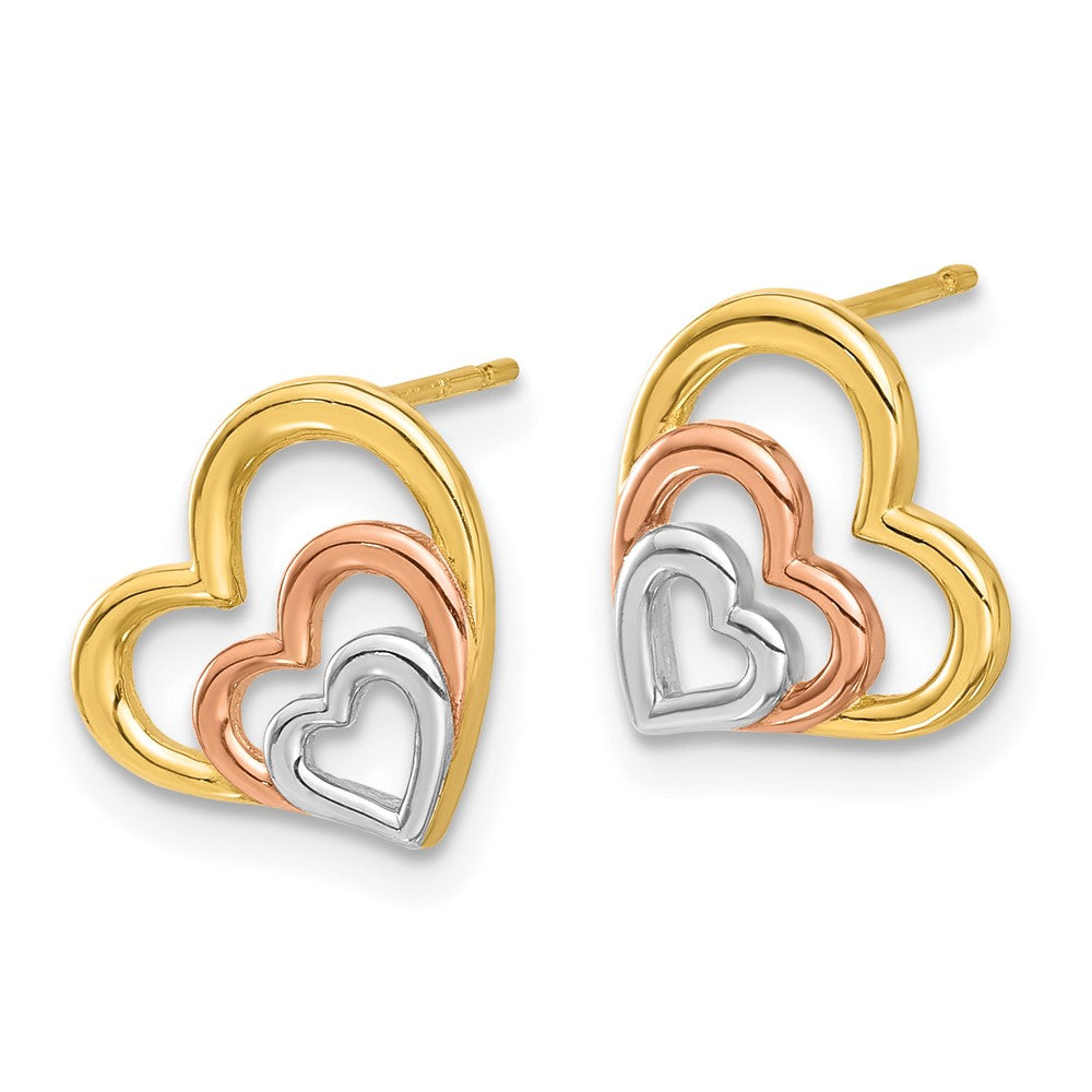 14k Yellow Gold Madi K with Rose and White Rhodium Polished Heart Post Earrings