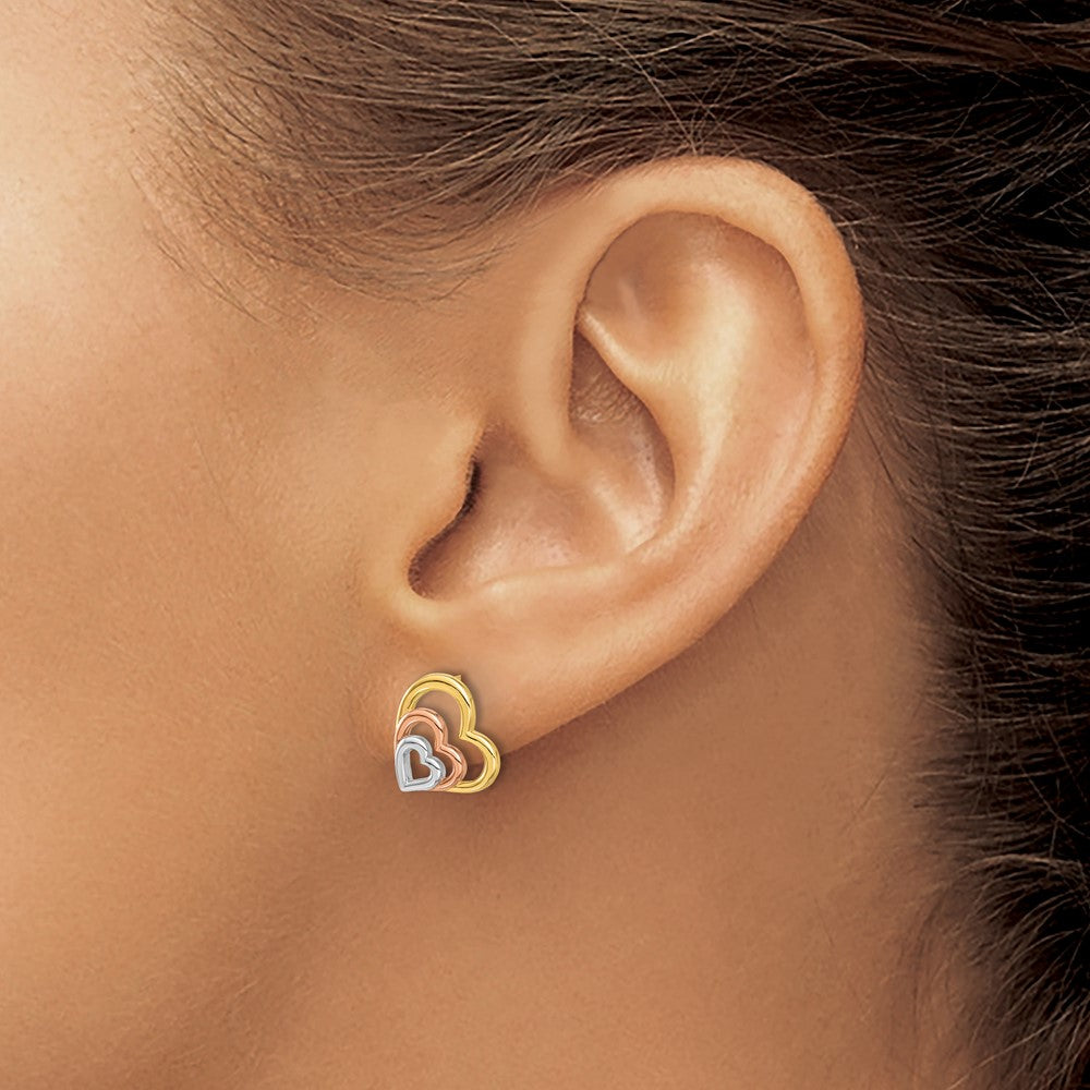 14k Yellow Gold Madi K with Rose and White Rhodium Polished Heart Post Earrings