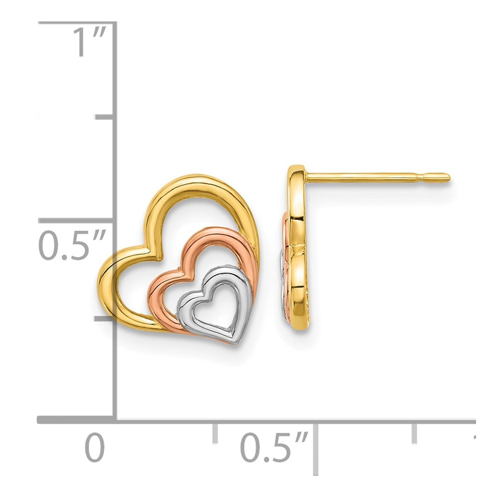 14k Yellow Gold Madi K with Rose and White Rhodium Polished Heart Post Earrings