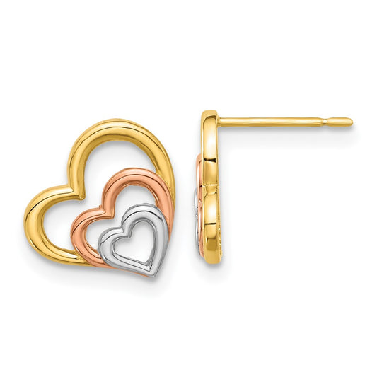 14k Yellow Gold Madi K with Rose and White Rhodium Polished Heart Post Earrings