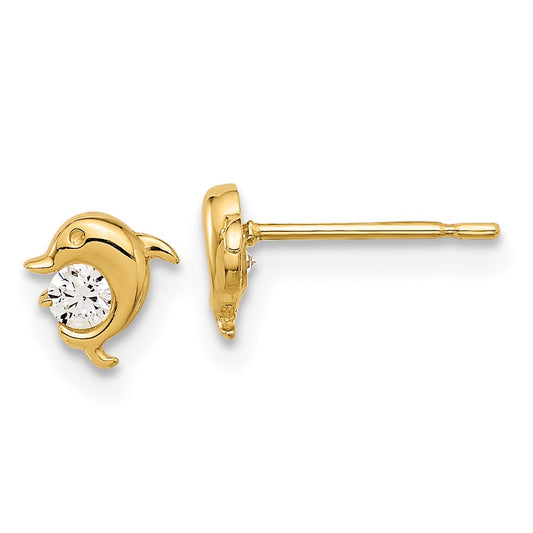 14k Madi K Polished CZ Dolphin Post Earrings