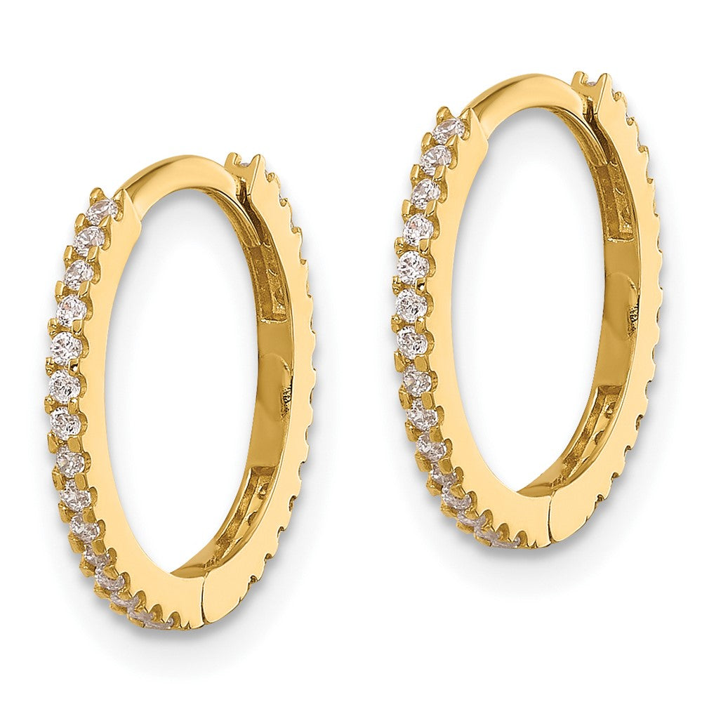 14k Madi K Polished CZ 1.25mm Hinged Huggie Hoop Earrings
