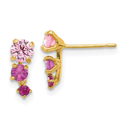14k Madi K Polished Pink and Red CZ Post Earrings