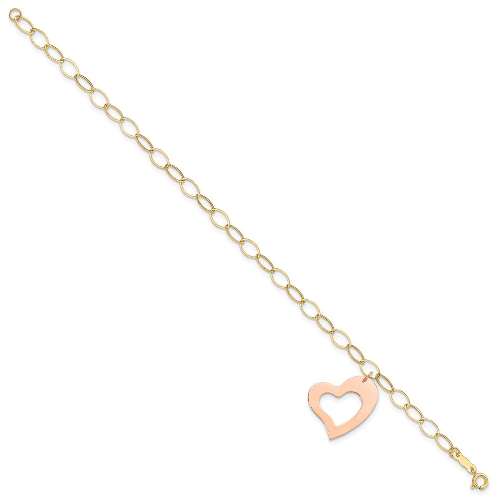 14k YG w/Rose Gold Heart Dangle Bracelet