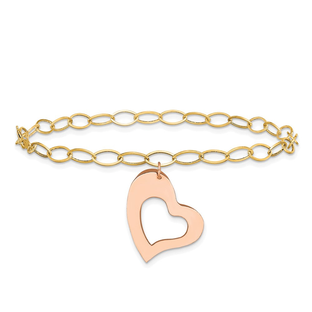 14k YG w/Rose Gold Heart Dangle Bracelet