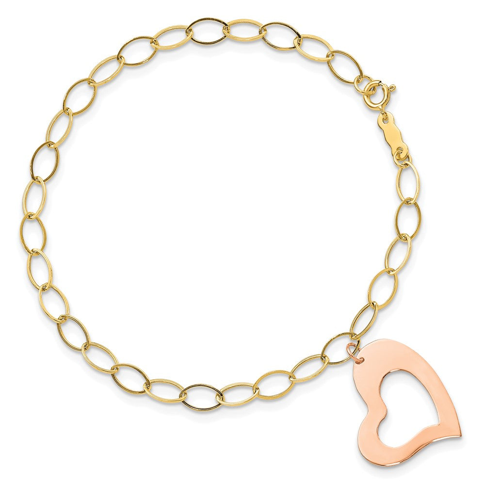 14k YG w/Rose Gold Heart Dangle Bracelet