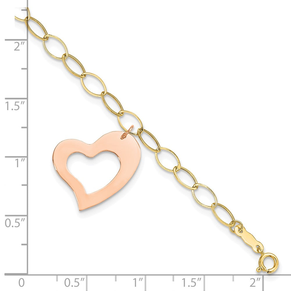 14k YG w/Rose Gold Heart Dangle Bracelet