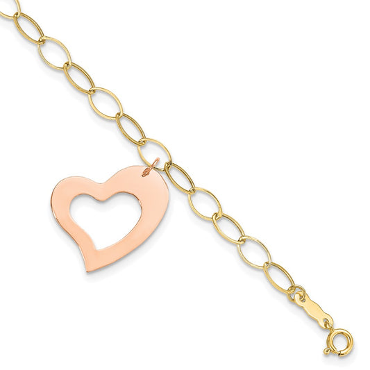 14k YG w/Rose Gold Heart Dangle Bracelet