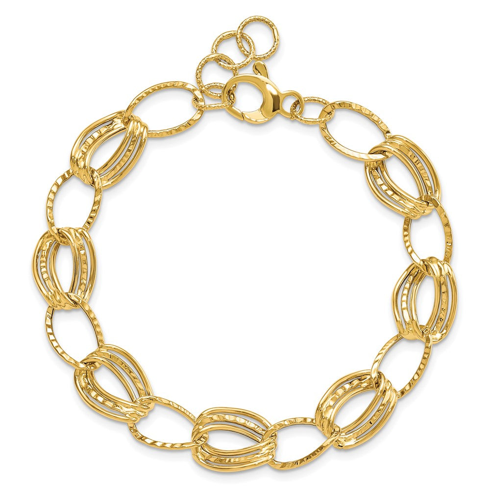 14k Yellow Gold Polished and Textured Hollow w/1 in ext. Bracelet