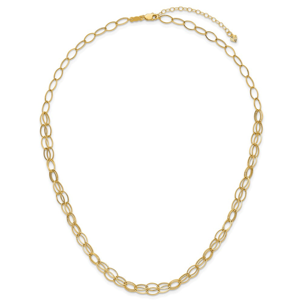 14K Yellow Gold Double Strand Oval Links w/ 2in Ext Necklace