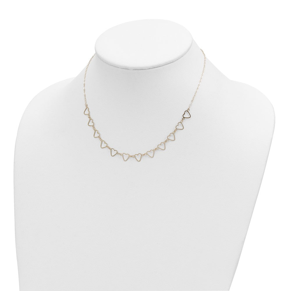 14K Oval Cable with Open Flat Hearts 16 inch w/ 2in ext Necklace