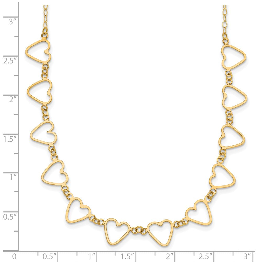 14K Oval Cable with Open Flat Hearts 16 inch w/ 2in ext Necklace