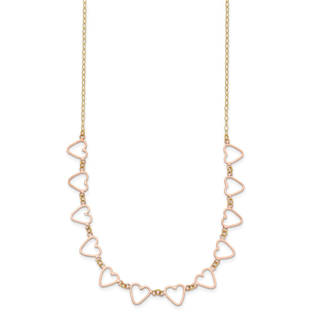 14k Two-tone Oval Cable with Open Flat Hearts w/ 2in ext Necklace