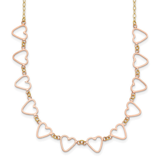 14k Two-tone Oval Cable with Open Flat Hearts w/ 2in ext Necklace