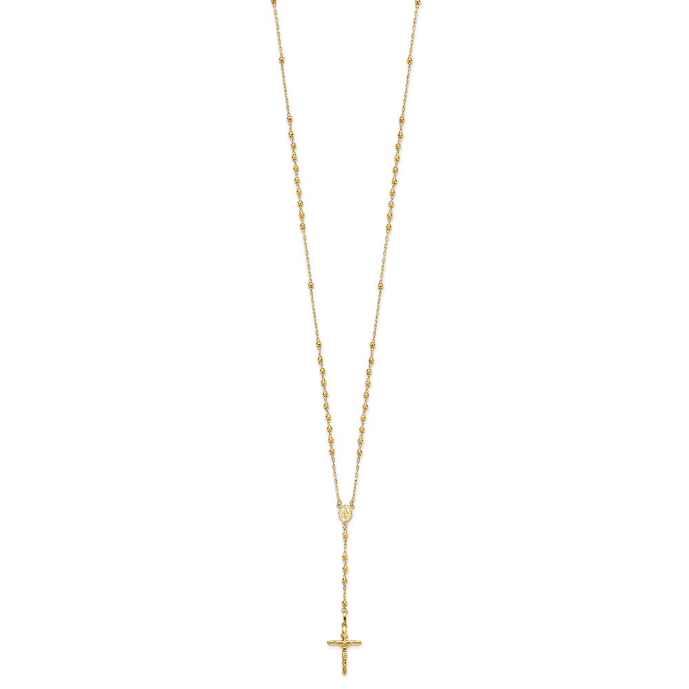 14k Diamond-cut 3mm Beaded Semi-solid Rosary Necklace