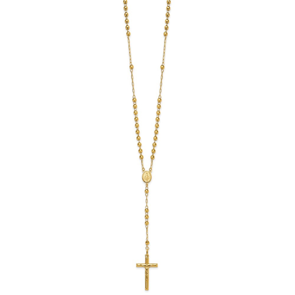 14k Diamond-cut 4mm Beaded Semi-solid Rosary 24 inch Necklace