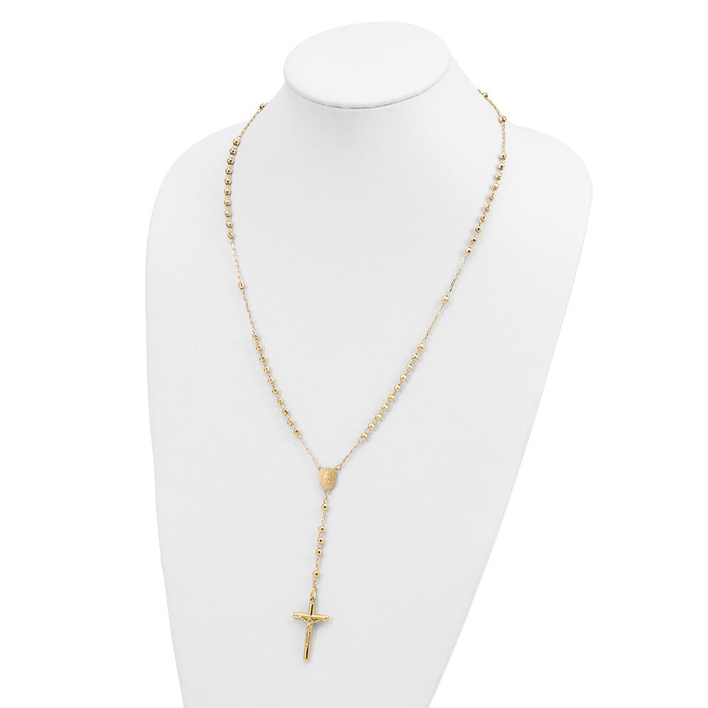 14k Diamond-cut 4mm Beaded Semi-solid Rosary 24 inch Necklace