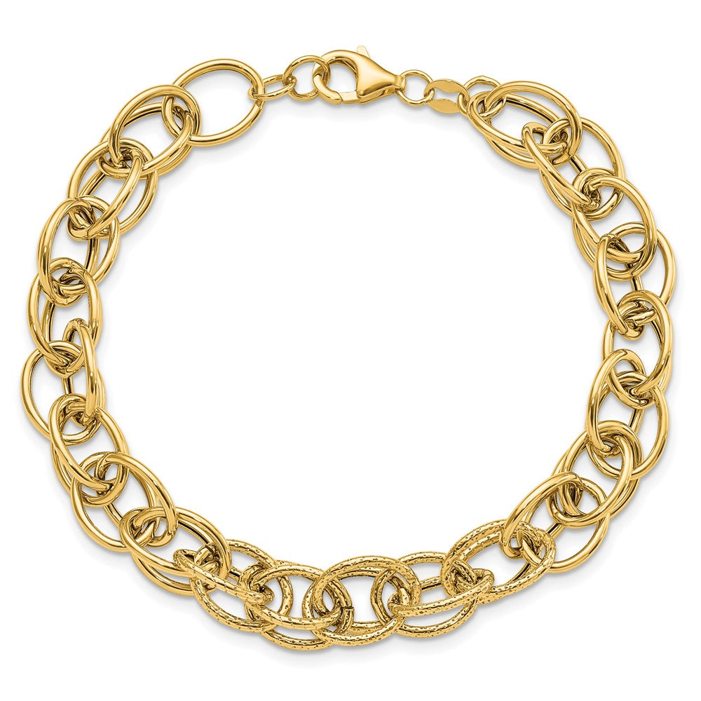 14k Gold Polished Textured Fancy Link Bracelet