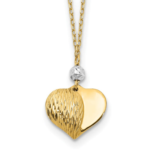 14K Two Tone Polished D/C Puffed Heart 16 inch Necklace