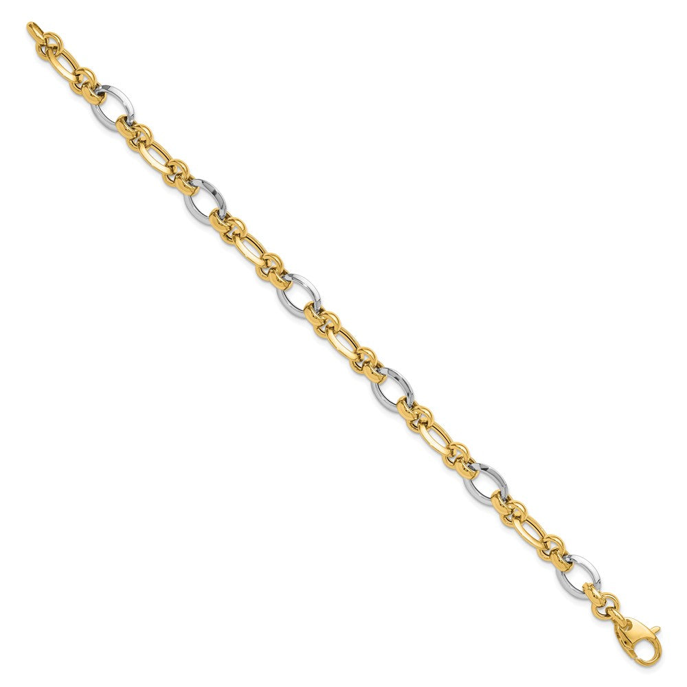 14K Two-tone Polsihed Fancy Link Bracelet