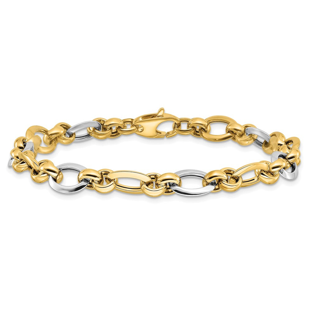 14K Two-tone Polsihed Fancy Link Bracelet