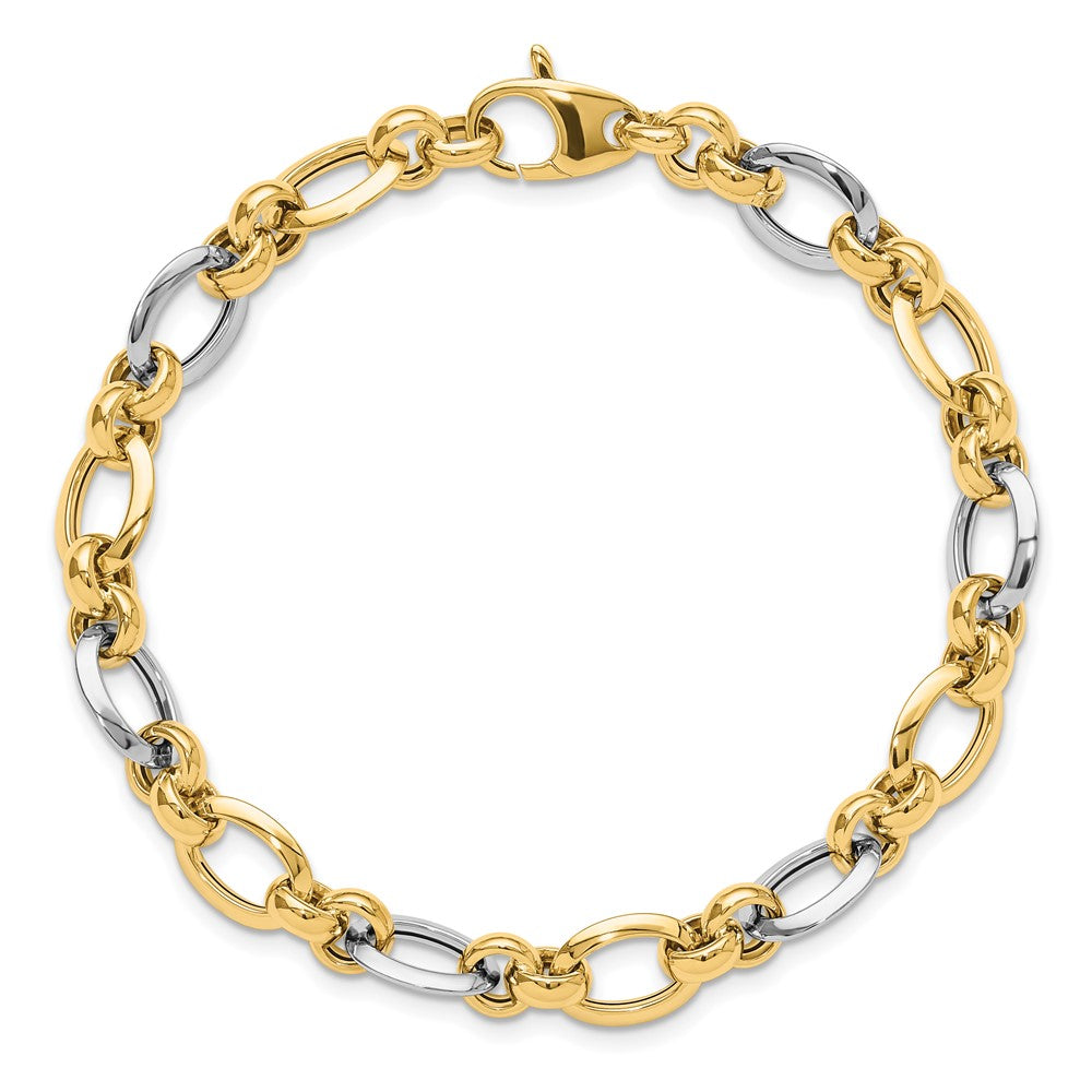 14K Two-tone Polsihed Fancy Link Bracelet