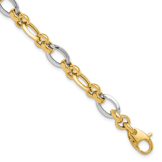 14K Two-tone Polsihed Fancy Link Bracelet