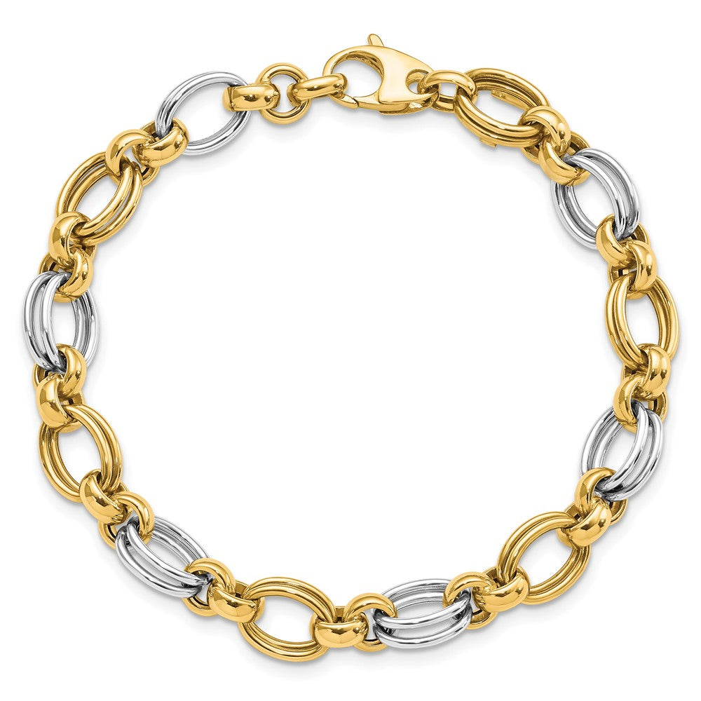 14k Two-tone Polished Fancy Link Bracelet