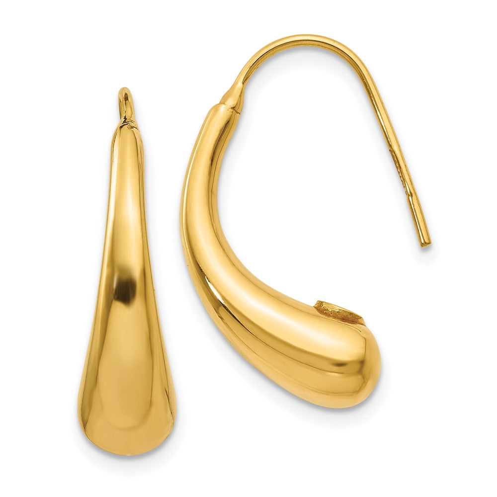14k Polished Puffed Teardrop Shepherd Hook Earrings