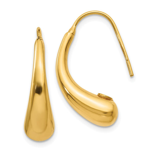 14k Polished Puffed Teardrop Shepherd Hook Earrings