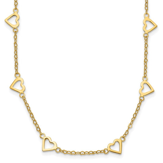 14k Polished Open Hearts on Heart Link 16in Necklace