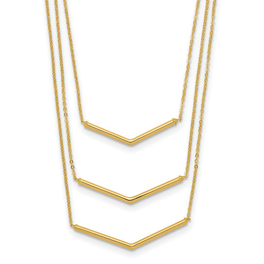 14k Polished 3 Strand w 2in Extension Drop Bar Necklace