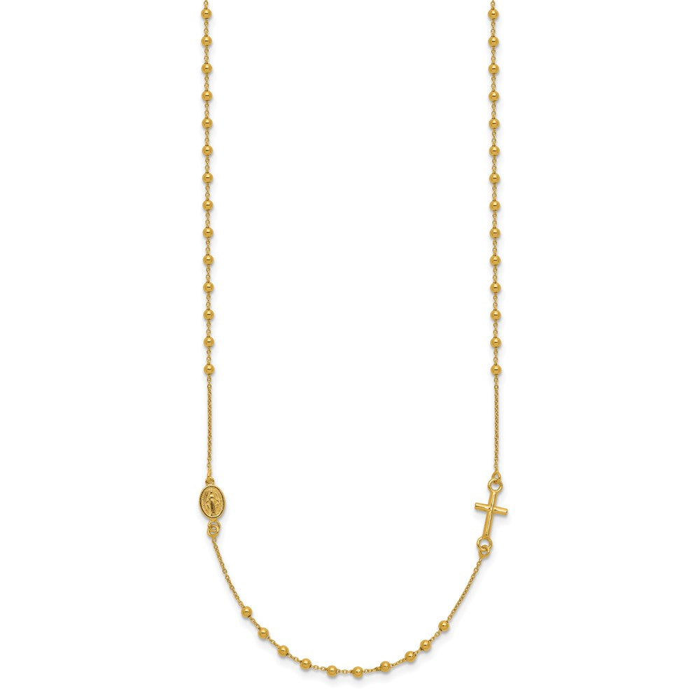 14k Yellow Gold Polished Cross Rosary 18 inch Necklace