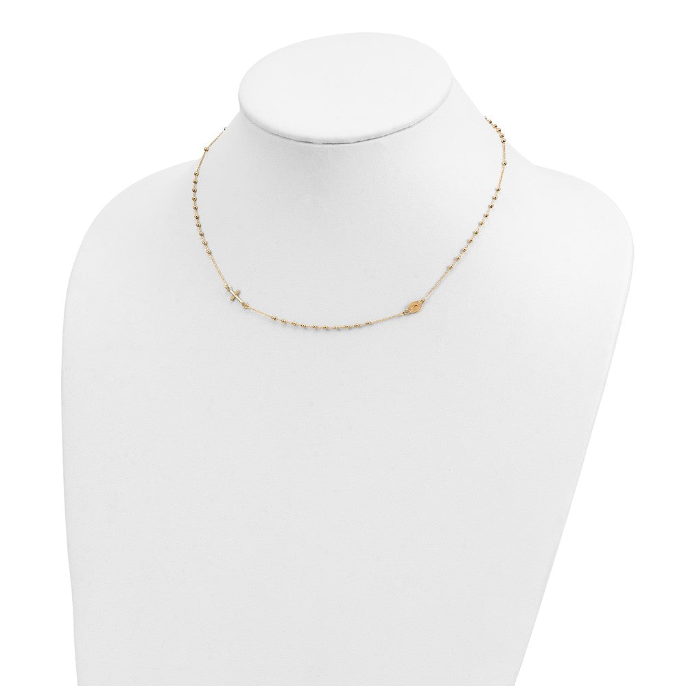 14k Polished Cross Rosary 16 inch Necklace
