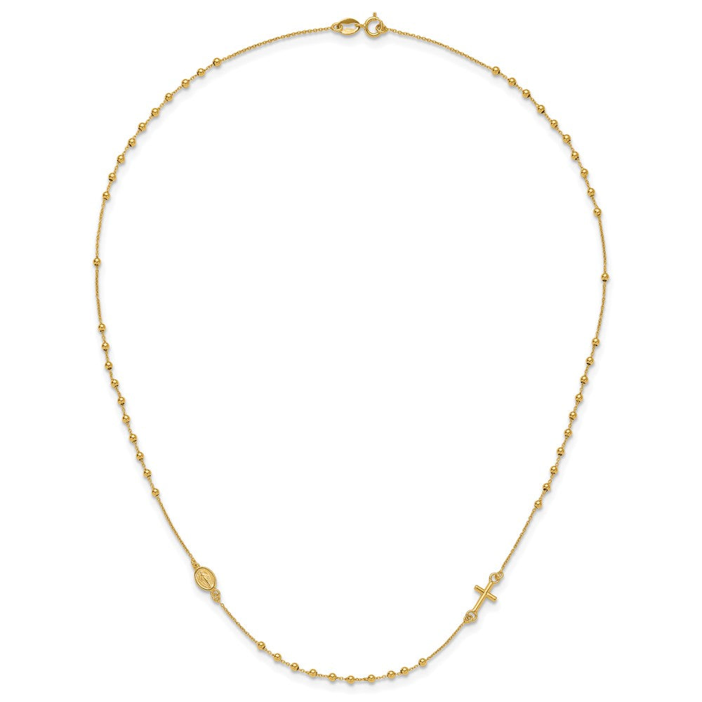 14k Polished Cross Rosary 16 inch Necklace