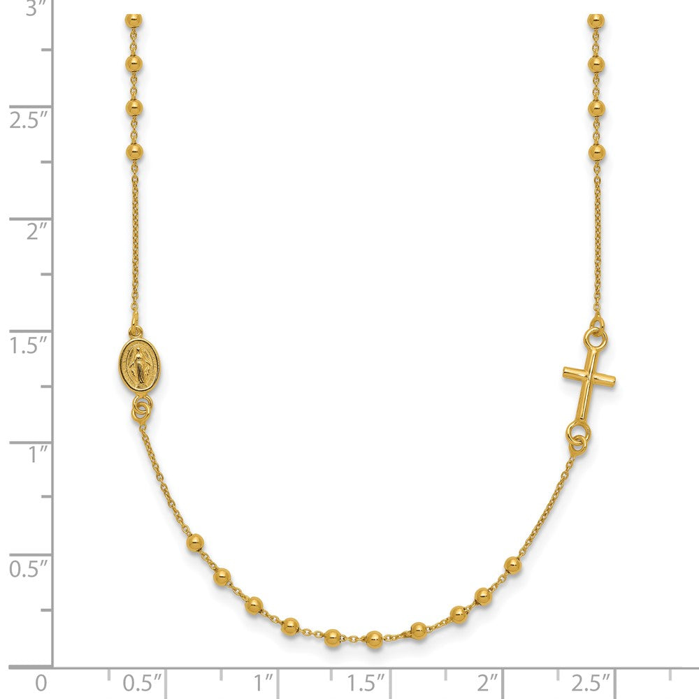 14k Yellow Gold Polished Cross Rosary 18 inch Necklace